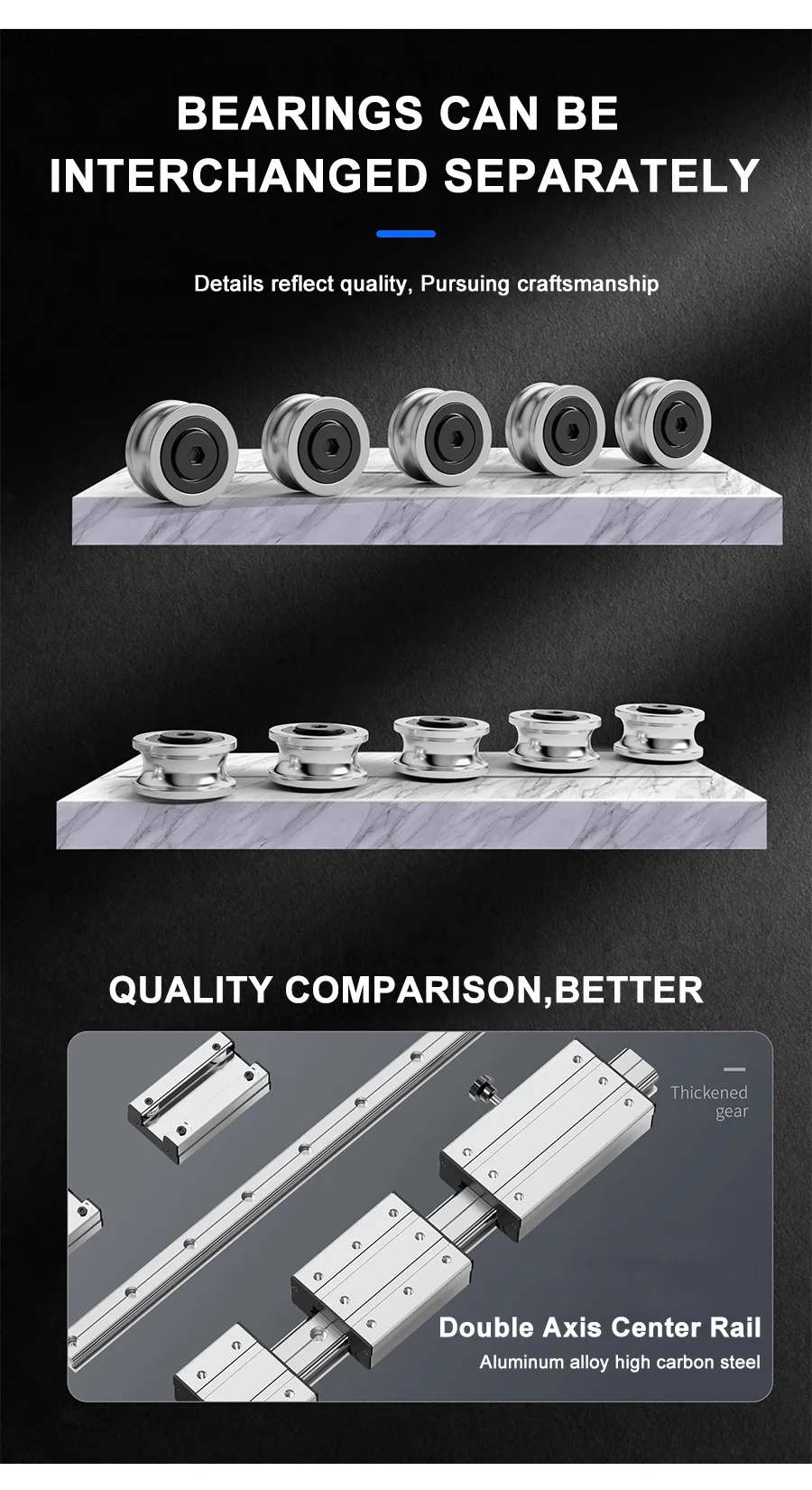 1 Stück externe Doppelachsen-Rollenlinearführung LGD8 Linearschiene L100mm-1600mm und 1/2 Stück LGB8 Gleitblock Linearführung für CNC-Teile – Detail 3