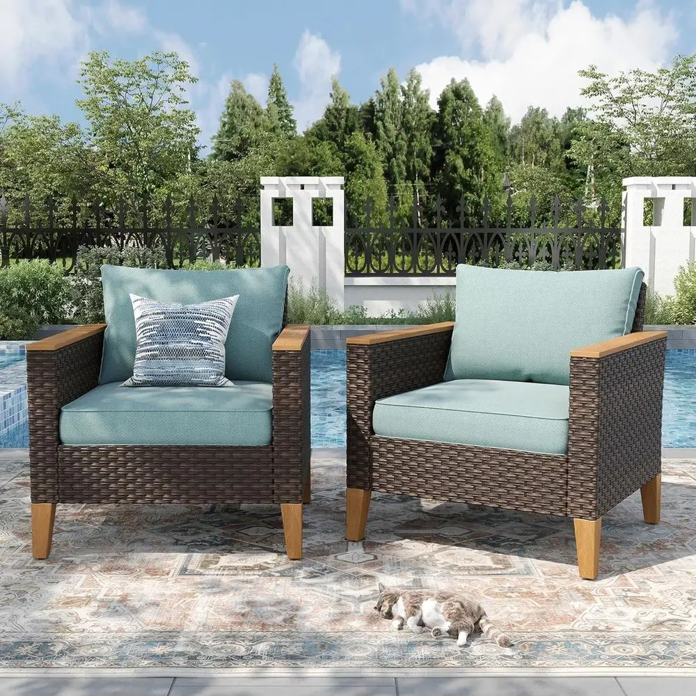 

Синий плетеный комплект мебели для патио с глубокими сиденьями для отдыха в саду или у бассейна