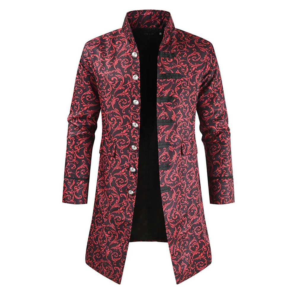 Medieval Men's Retro Tailcoat Jacket Gothic Steampunk Long Sleeve Jacket Victorian Dress Jacket Halloween Casual Button Clothes