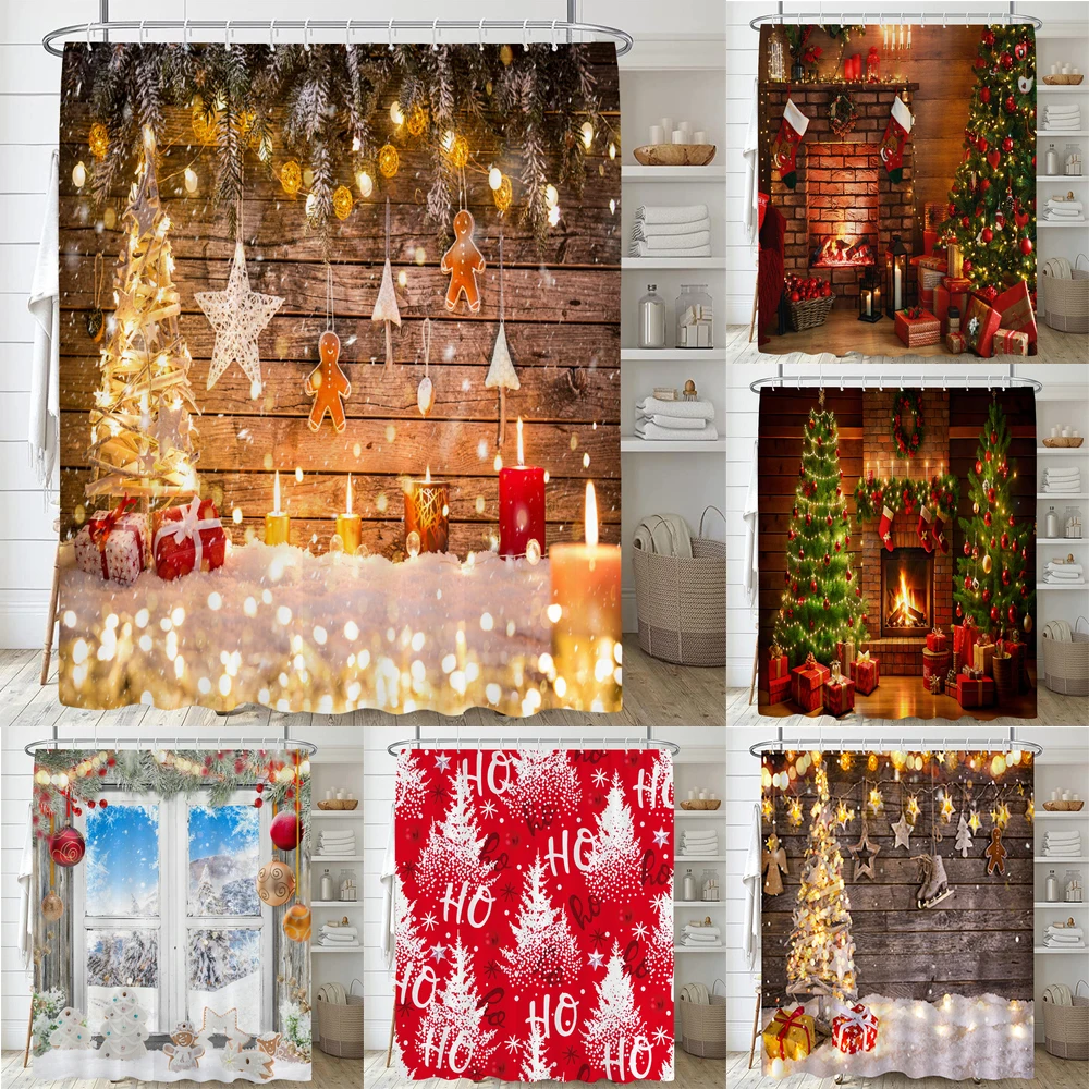 

Christmas Shower Curtain Kids Snowman Santa Claus Shower Curtain Decor Xmas Tree Fireplace polyester Bathroom Decoration Curtain