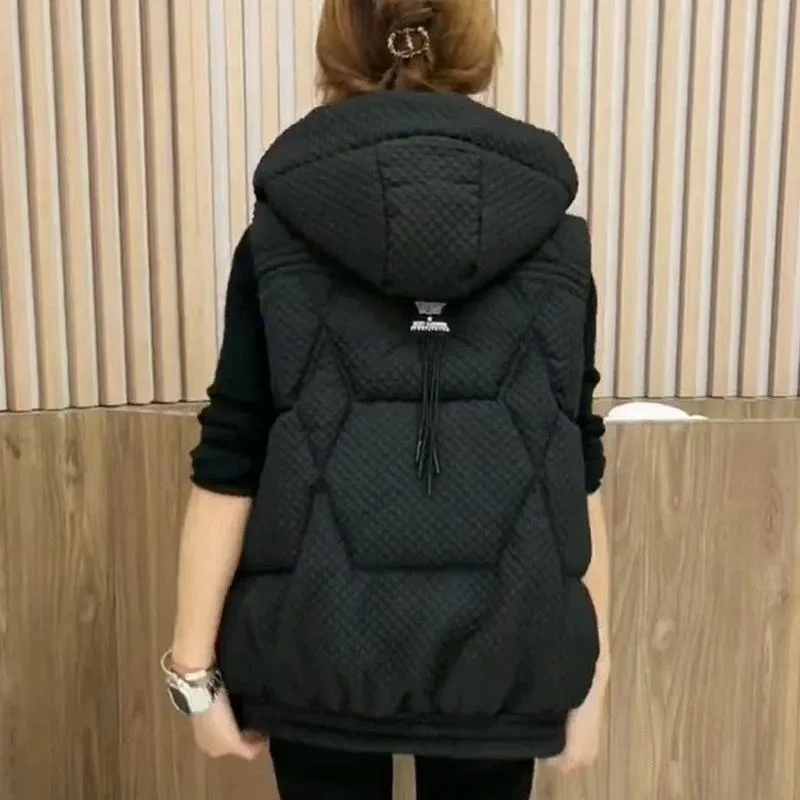 Hooded Down Cotton Jacket Waistcoat Vest Women's Outwear 2025 Spring Autumn New Thick Warm Vest Coat Fashion Loose Vests Jacket