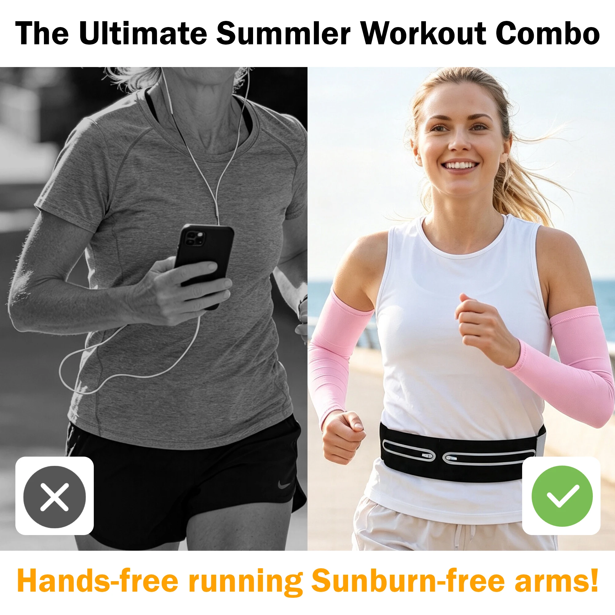 Unisex Outdoor Waist Packs for Keeping Your Phone Close at Hand While Running, Cycling, or Hiking; Ice-Silk Sun-Protective Arm Sleeves with Upf 50+, Loose-Fitting, Breathable, and Uv-Blocking—A Complete Set of Essentials for Outdoor Activities