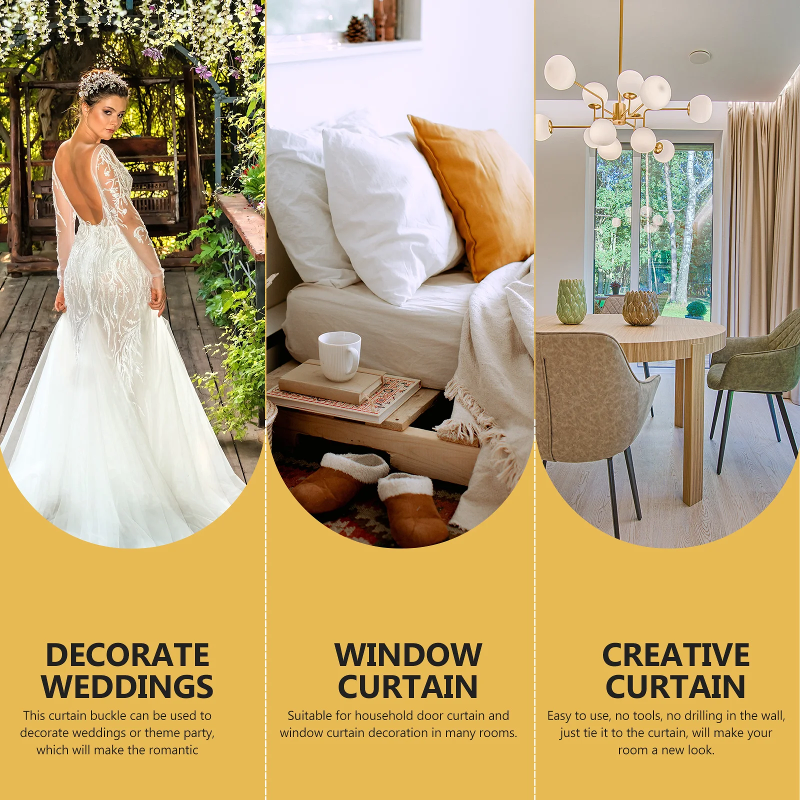 

2pcs Strap Wedding Party Decor Window Holder Tieback Curtain Wire Home Decoration Curtain Clip No Drill Install