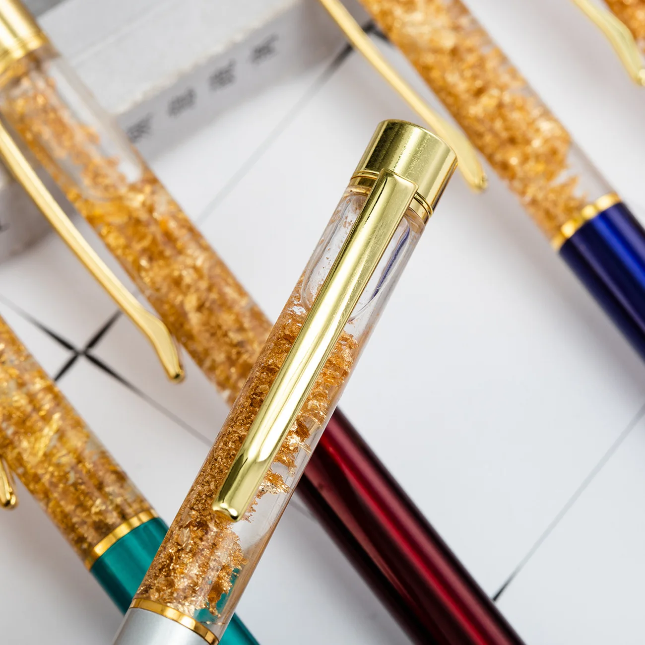 30PCS Spot gold foil pen, oil pen, rotating metal ballpoint pen