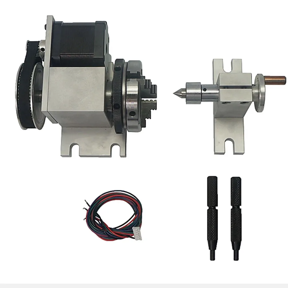 CNC engraving machine fourth axis rotation axis 65mm chuck CNC indexing head with top pin tailstock