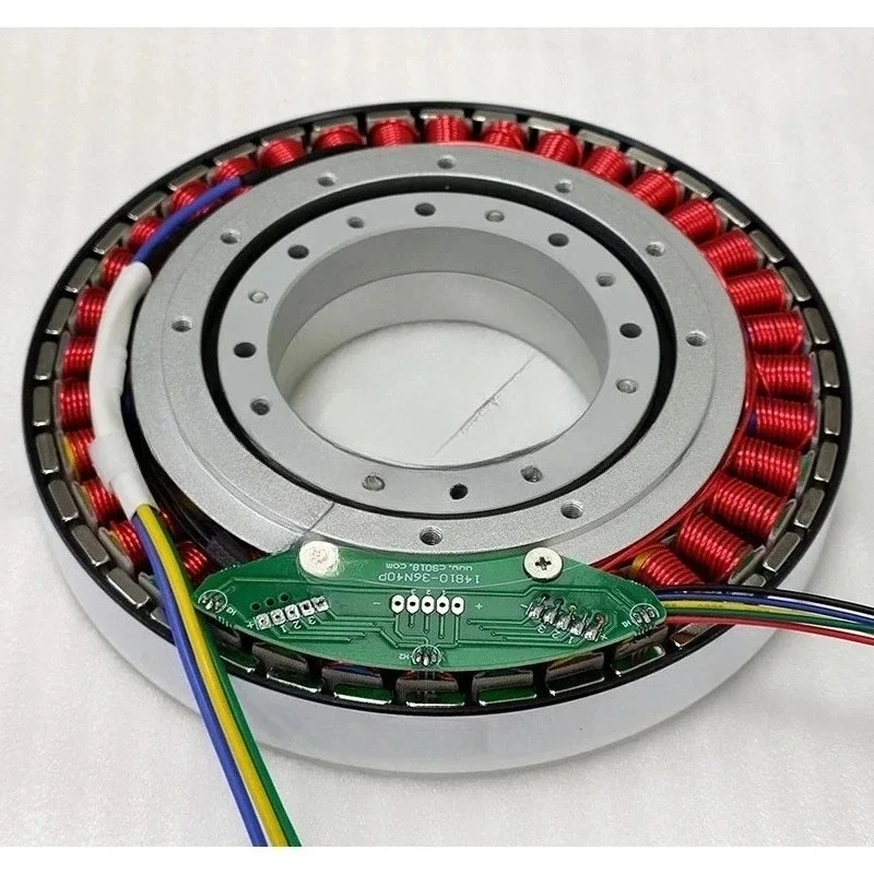 700W large hollow shaft ultra-low speed disc brushless DC motor. Flat and thin multi-pole with Hall motor, 45 slots 50 poles