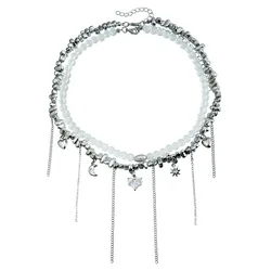 New Fashion Trend Accessories Love Zircon Double Chain Fringe Pendant Design Ins Crystal Glass Beaded Necklace Festivals Gift