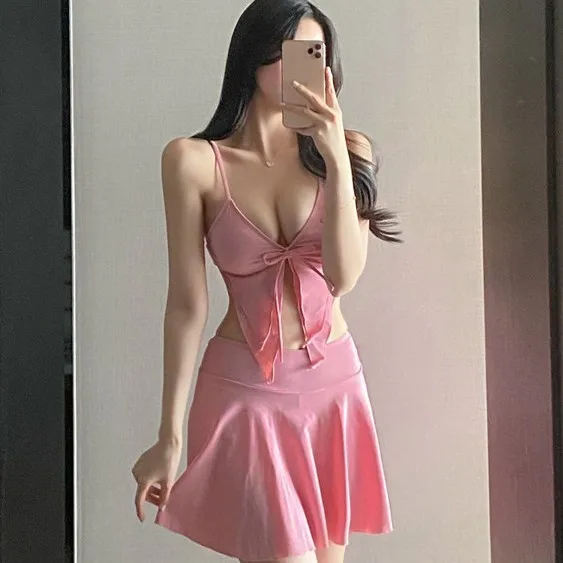 

Women's Two-Piece Swimsuit Bikini Set Conservative Forest System Small Chest Gathered Holiday Vacation Swimwear Dress Style