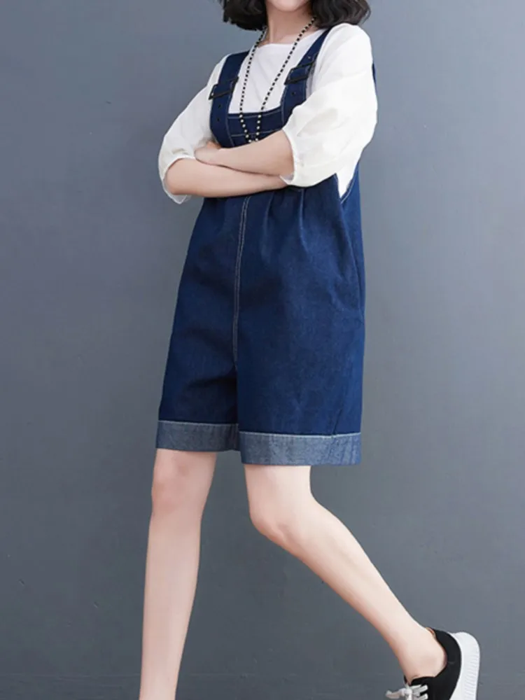 Jeans Summer Sleeveless Overalls Shorts Women Wide Leg Loose Pleated Fashion Ladies Trousers Casual Woman Oversized Strap Shorts