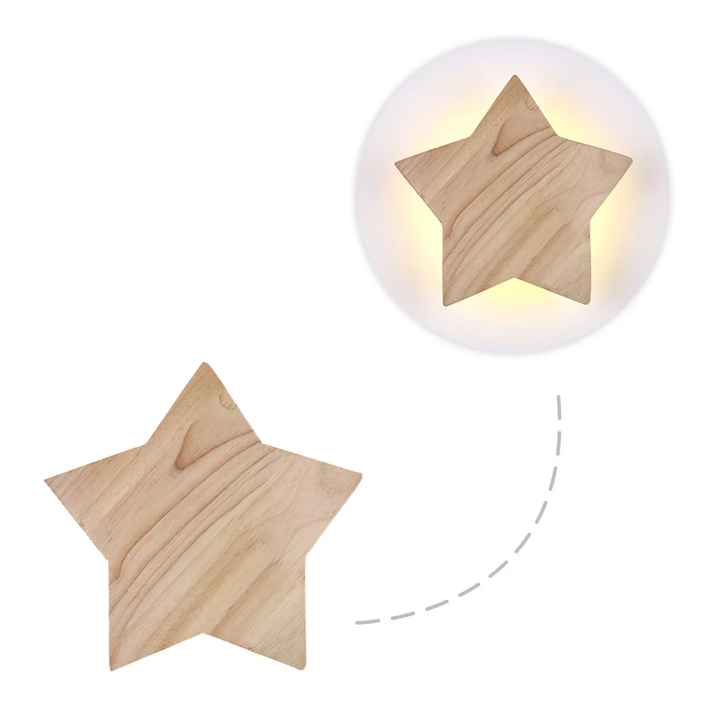 

Creative Cartoon Star Wall Lights for Kids Bedroom Wooden Shade Warm Elegant 9W Suitable for Living Room Kitchen Balcony
