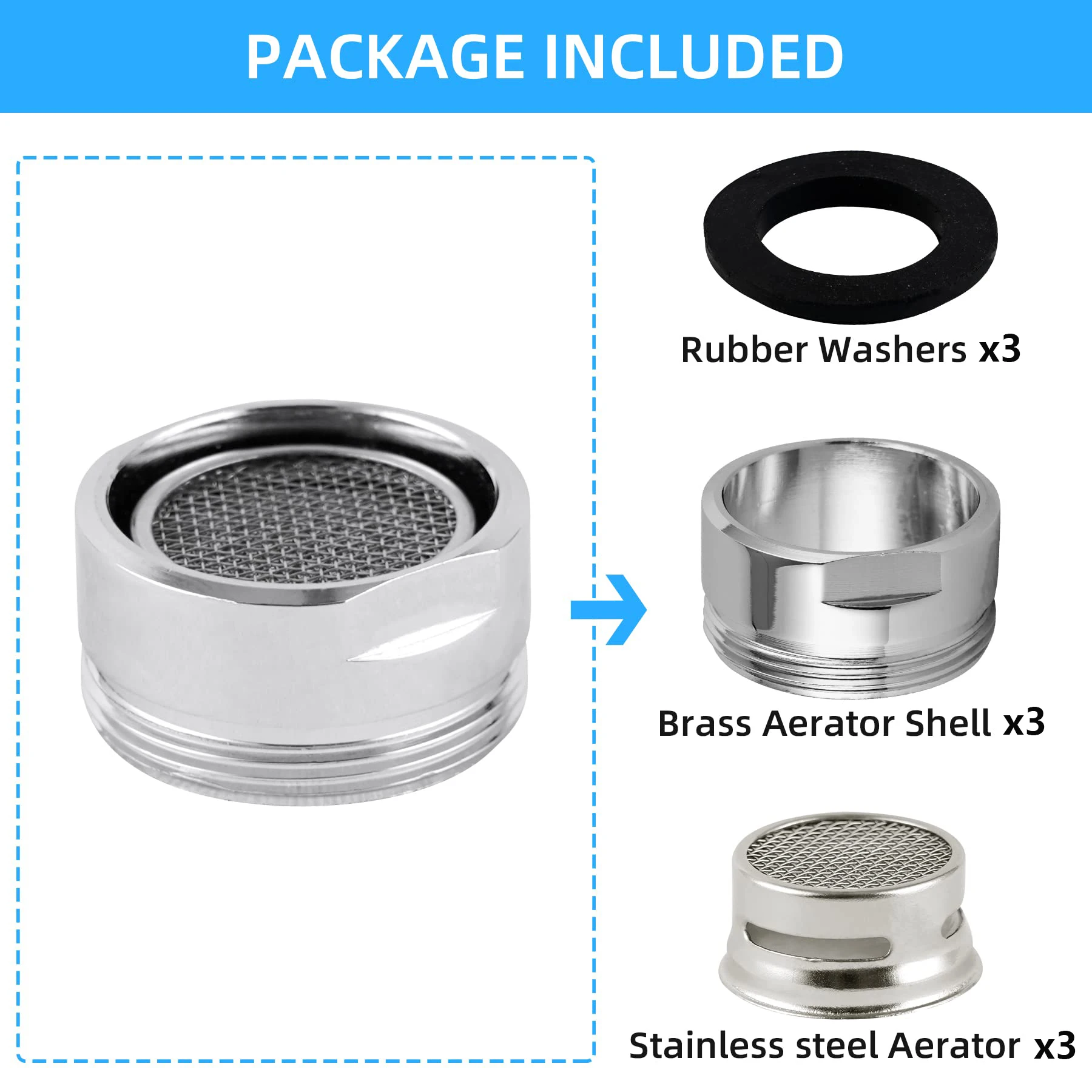 3 pçs torneira aerador de aço inoxidável pia da cozinha arejador torneira filtro masculino feminino rosca adaptador de preservação de água com junta