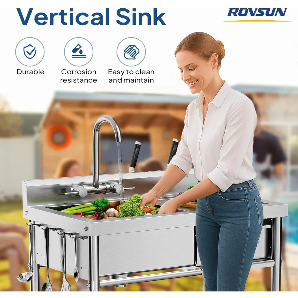 Rust-Resistant Utility Sink with Spacious Bowl, Smooth-Glide Drawer & Side Hooks