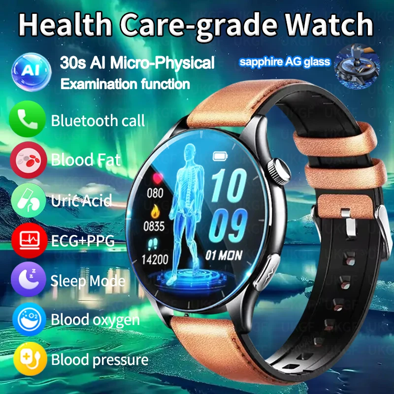 2025 nova saúde grau de enfermagem relógio inteligente masculino lipídios no sangue ácido úrico ecg + ppg rastreador bluetooth chamada nfc smartwatches para xiaomi