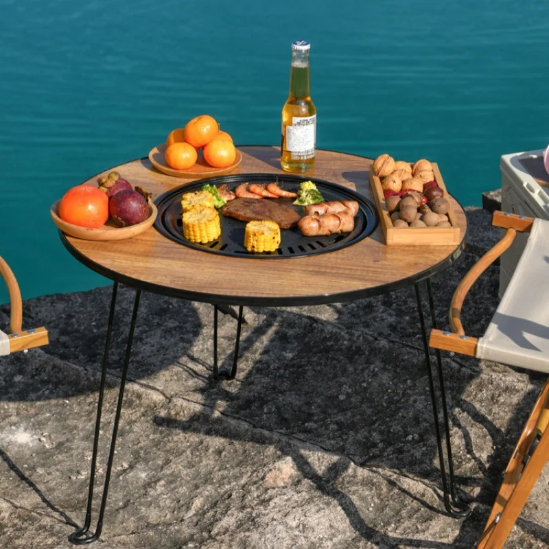 Parrilla de barbacoa plegable al aire libre, estufa de barbacoa portátil, suministros de cocina de fogón dividido, mesa de té, quemador de parrilla