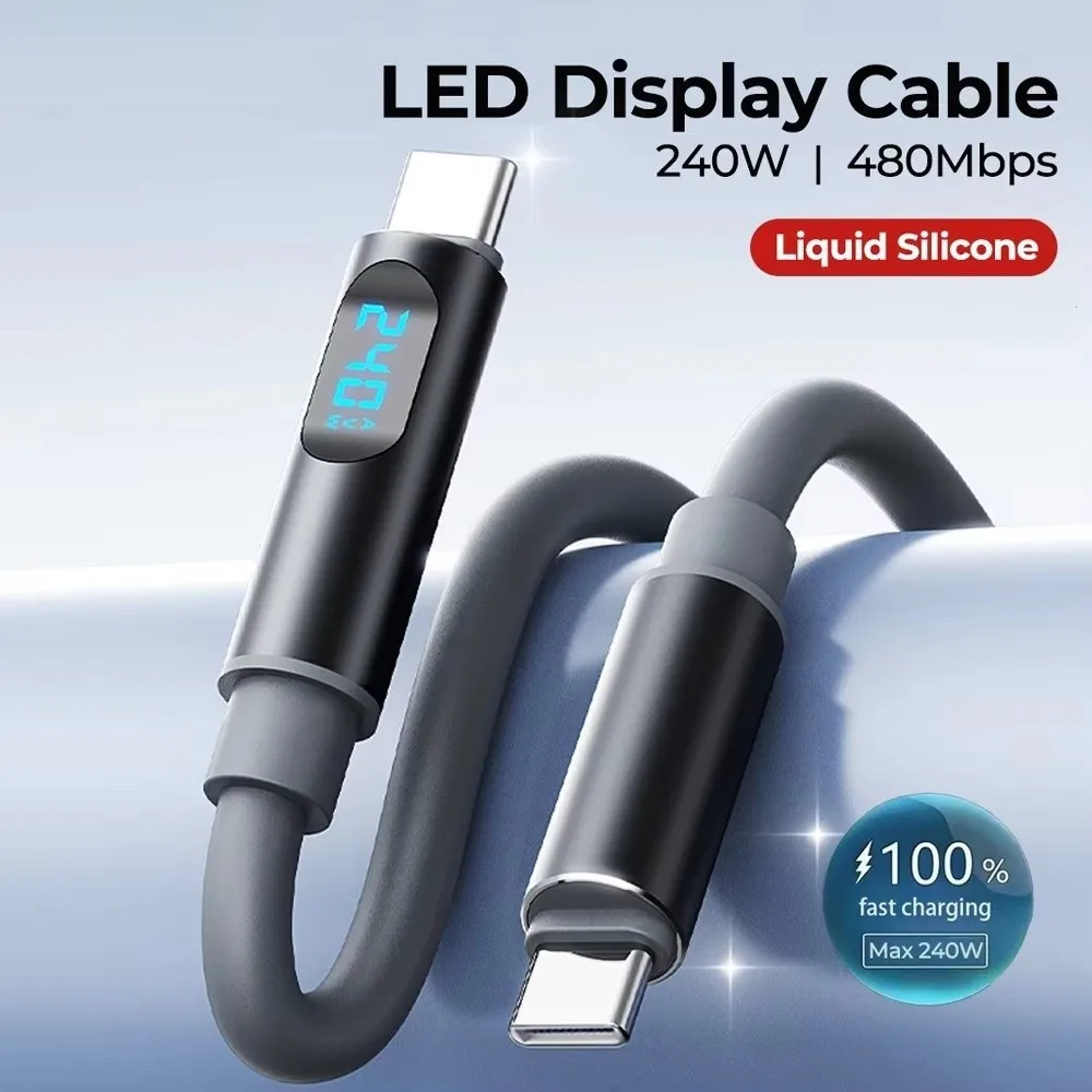 Type-C to Type-C 240W Super Charging Cable 1.2m/1.8m Universal Data Cable Converter LCD Dynamic Display Fast Charging