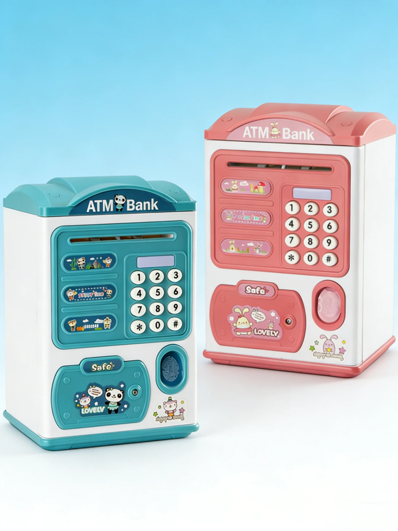 

Piggy Bank with Lights, Music, and Password Unlock; Coin Storage and Electric Banknote Feeder Children's Toy