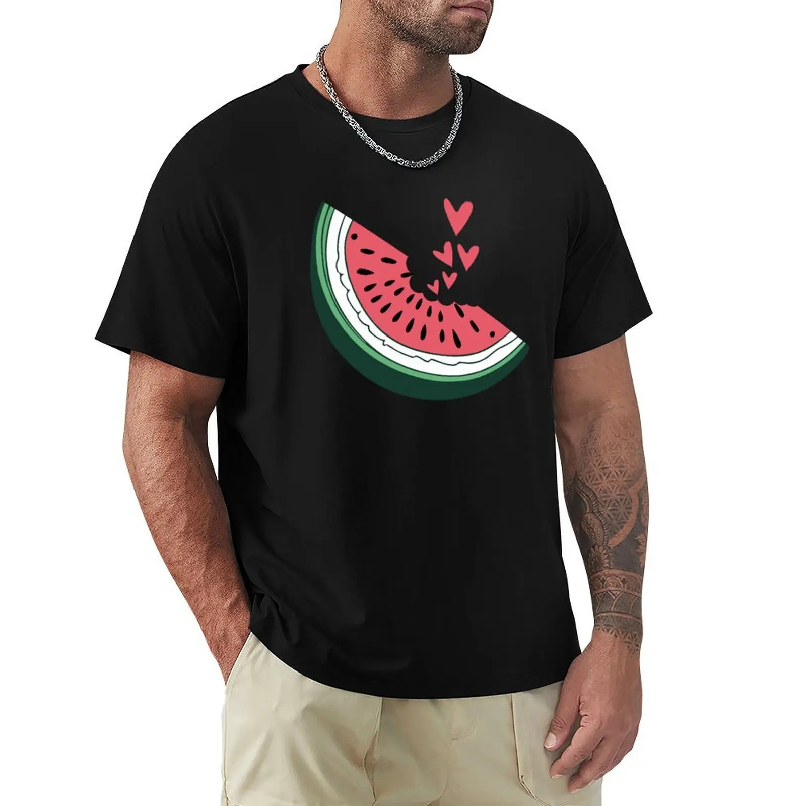 Watermelon slice hearts kawaii summer fruit eating lover art T-Shirt t shirts for man graphic tees T-Shirt