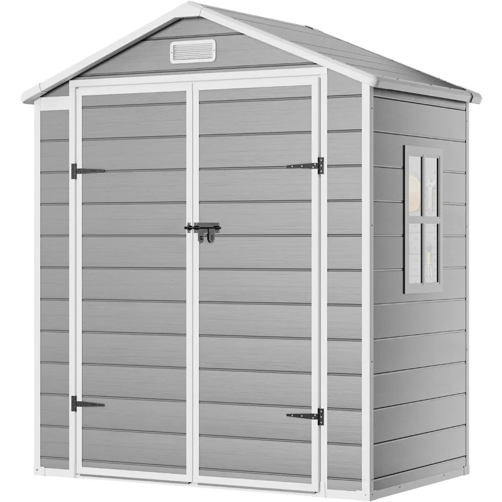 

6x3 FT Resin Storage Shed, Waterproof Sheds & Outdoor Storage with Double Lockable Doors, Tool Shed for Garden, Patio, Backyard