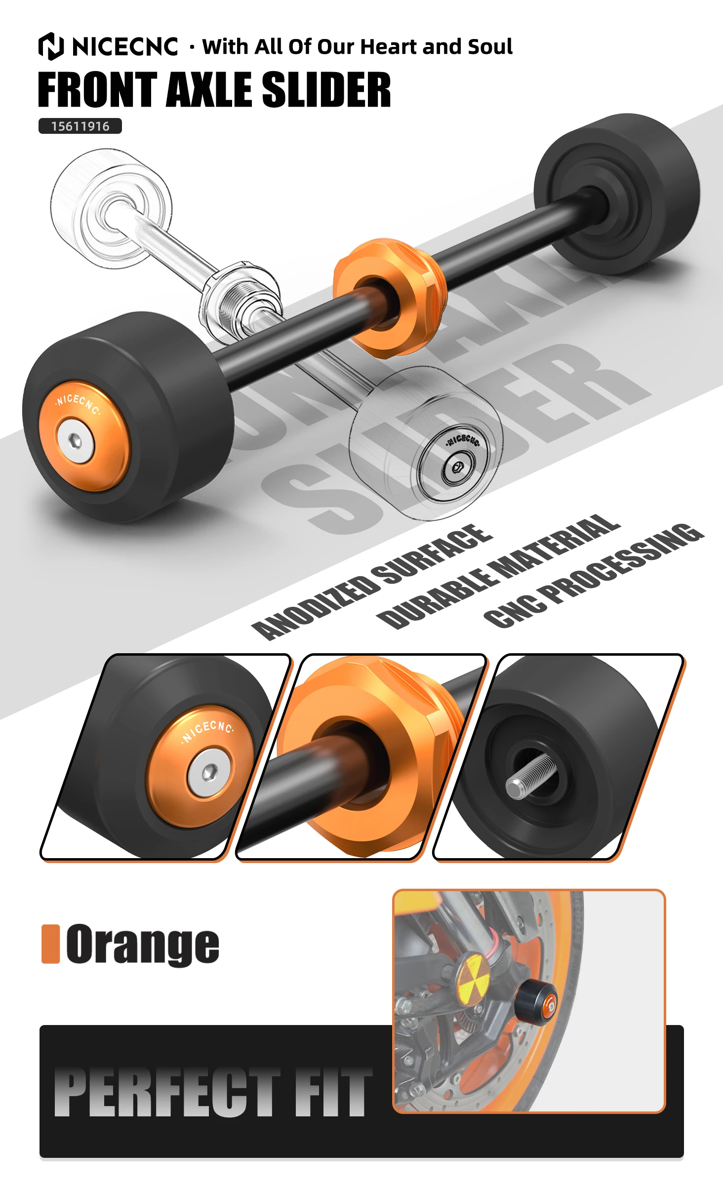 NICECNC Für KTM 390 Adventure R RC 390 390 Enduro R 390 SMC R 2025 250/390 Duke 2024-2025 Vorderachsen-Slider Hinterer Schwingen-Slider – Detail 8