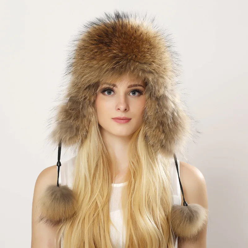 2024 New Style Winter Lady Real Fox Fur Hat Natural Soft Genuine Fox Fur Cap Women Fashion Casual Warm Real Leather Bomber Hats