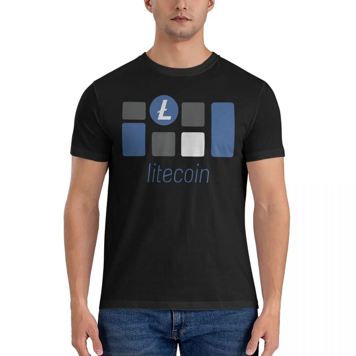 Litecoin Crypto Altcoin - Abstract Forms T Shirts for Men 100% Cotton Humor T-Shirts Crewneck LTC Tees Short Sleeve Tops