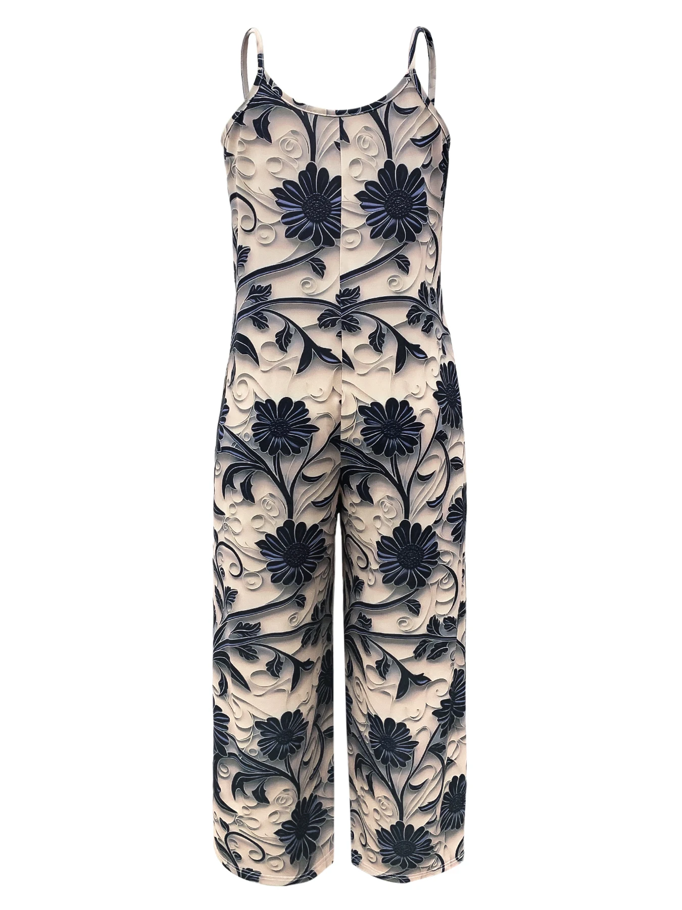Floral Print Spaghetti Strap Jumpsuit, Casual Sleeveless Wide Leg Dual Pockets Jumpsuit For Spring & Summer, Women\'s Clothing