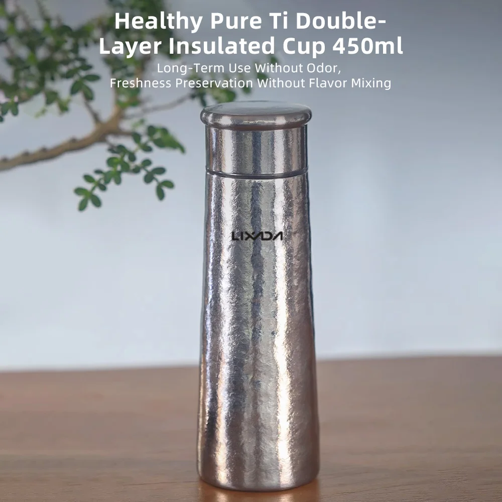 Lixada Lightweight Insulated Water Bottle Pure Ti 300ml Small Metal Thermos Water Bottle Double-Layer for Outdoor Water Bottle