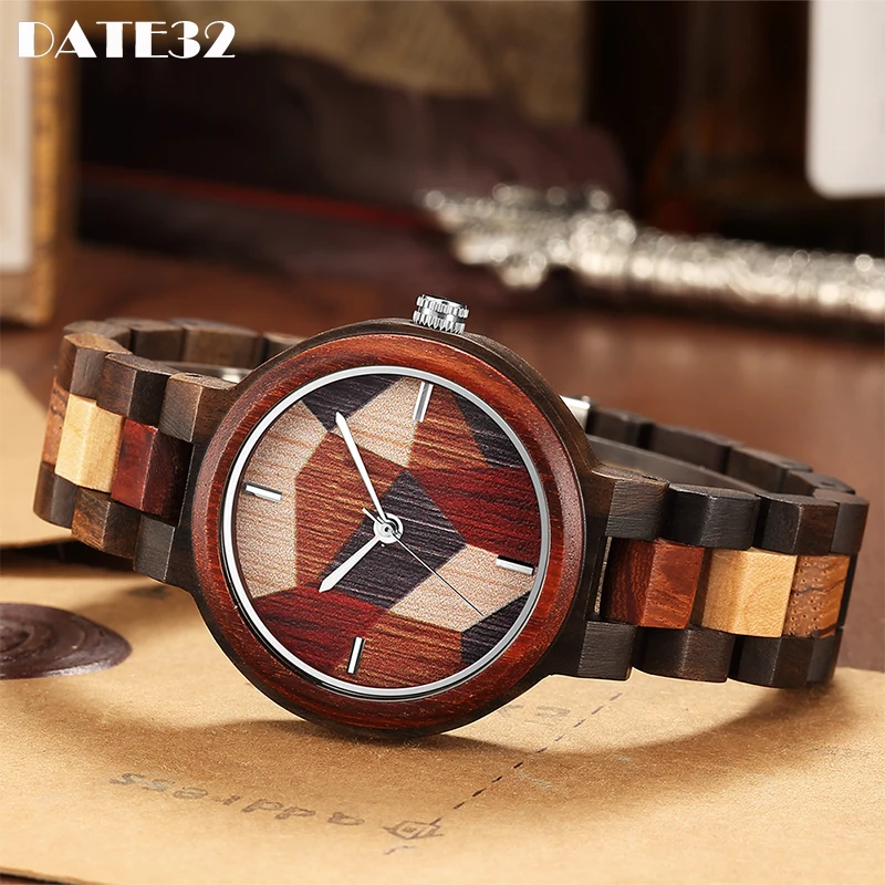 

Natural Wood Watch Men Quartz Watches Luxury Colorful Mixed Wooden Block Type Wristwatch Clock Male Business Relogio Masculino