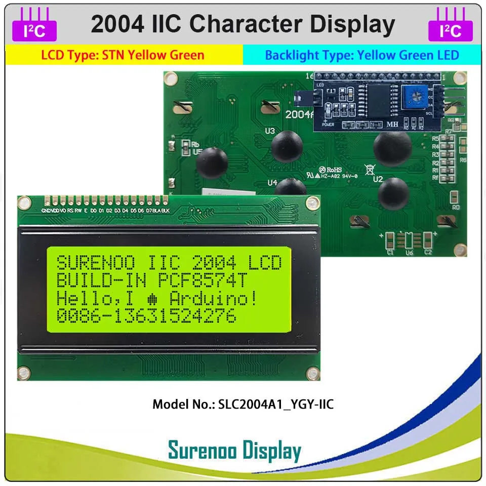 Imagem -02 - Módulo de Display Lcd para Arduino Tela de Caracteres Retroiluminação Led 204 20x4 2004 Paralelo Iic I2c Pcf8574t Lcm Inglês-japonês