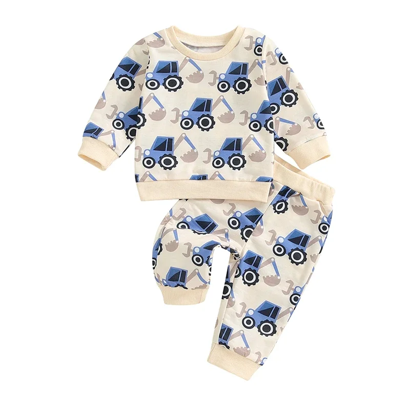 

Cathery Baby Boy Fall Outfit Truck Print Baby Boys Farm Clothes Sets 2pcs Long Sleeve Pocket Sweatshirt + Pants baby tops