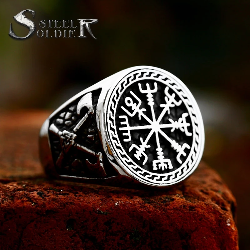 steel soldier charm norse viking rune ring stainless steel engagement and wedding ring set biker ring men for Skandinavia