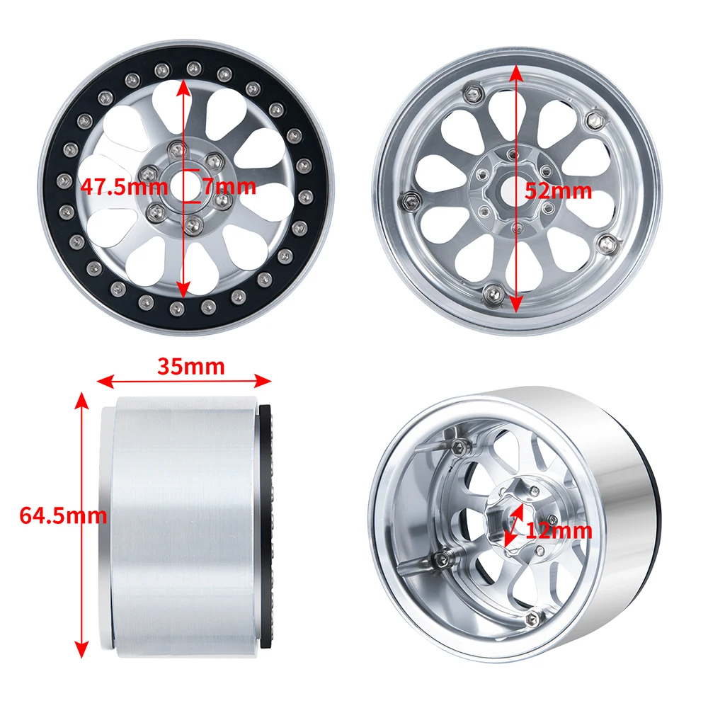 AXSPEED 4 szt. 2,2 cala 35 mm poszerzone aluminiowe felgi z piastami do Axial Wraith 90048 RR10 TRX-4 1/10 RC Crawler Car Parts — zdjęcie 7