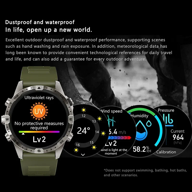 2024 New Men Smart Watch Heart Rate Blood Oxygen Monitor Compass GPS Sports Fitness Tracker HD Voice Bluetooth Call Smart Watchs