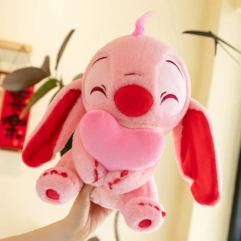 Disney Cartoon Plush Toy Lilo & Stitch Kawaii Pink Heart Angel Doll Cute Anime Soft Stuffed Kawaii Girl Children'S Birthday Gift