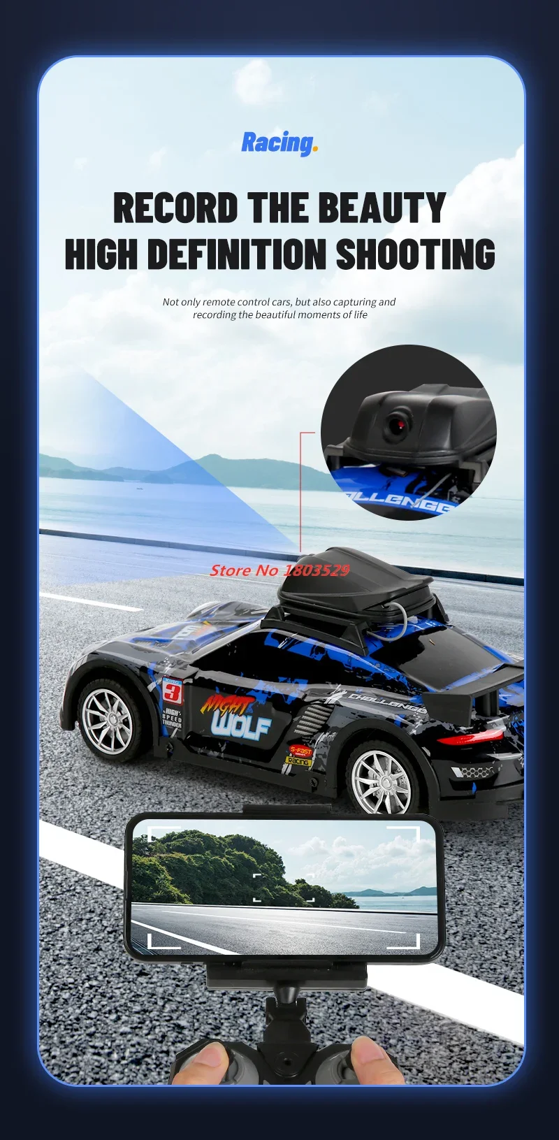 1:24 WIFI FPV Car With HD Camera Remote Control Car 2.4G Cool Lighting Strong Power Electric High Speed RC Racing Car Toy Gifts