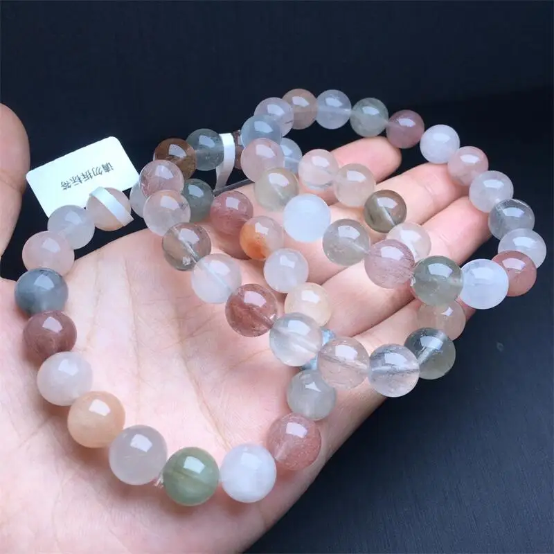 9MM Natural Colored Rabbit Hair Quartz Bracelet String Charms Handmade Fortune Energy Mineral Woman Amulet Jewelry Gift 1PCS