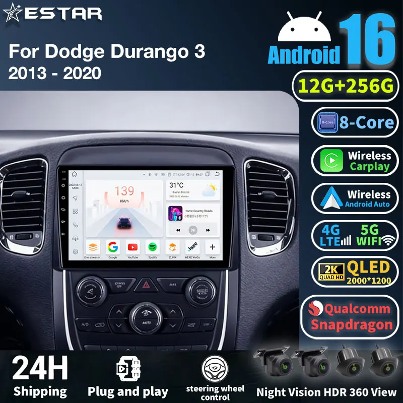 Reproductor Multimedia Android 16 para Dodge Durango 3 WD 2013 - 2020, Radio para Auto, Navegación GPS, Sin DVD 2din, Carplay Inalámbrico