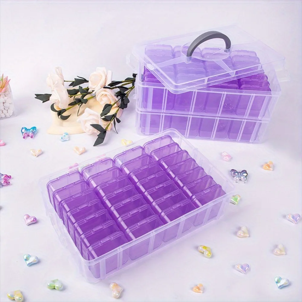 3-stufiger, verstellbarer Kunststoff-Perlen-Organizer – Transparente, mehrlagige Aufbewahrungsbox für Schmuck & Bastelbedarf, stapelbare Sortierbox