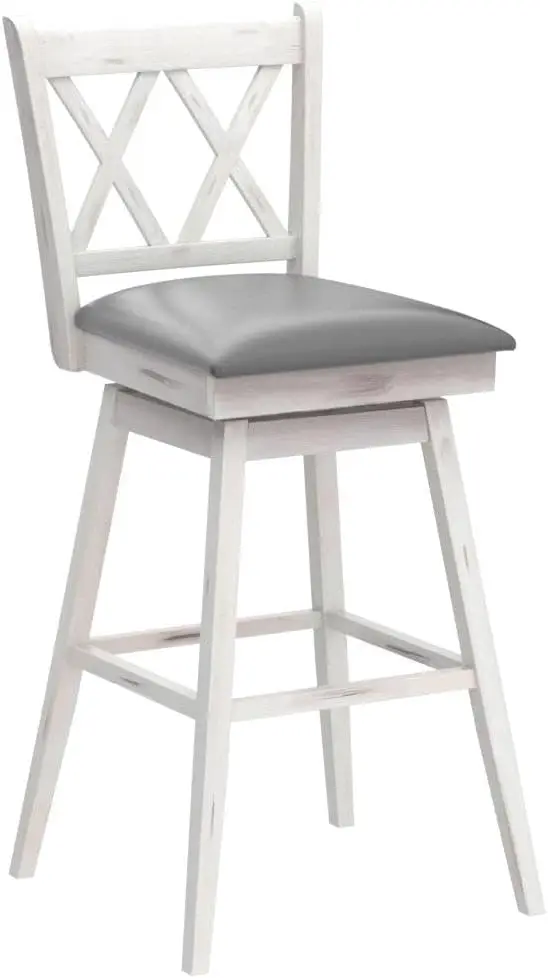 COSTWAY Bar Stool Set of 4, 360 °Swivel Bar Height 29.5 inch Bar Stool with Foot Rest Upholstered Cushion & Ergonomic Backrest