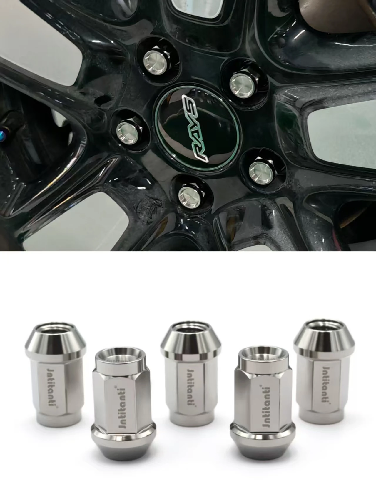 Jntitanti wheel lug nut M14*1.5*35mm 20pcs  closed end cone seat never rust Gr.5 titanium nut  for Tesla VW AUDI racing car
