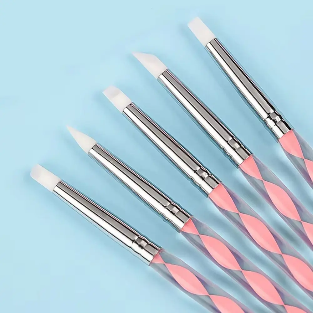 5 unids/set 2 maneras pluma artística de uñas de acero inoxidable acrílico silicona rotuladores de pintura de mármol punto de dibujo ondeando herramienta de punteado de flores