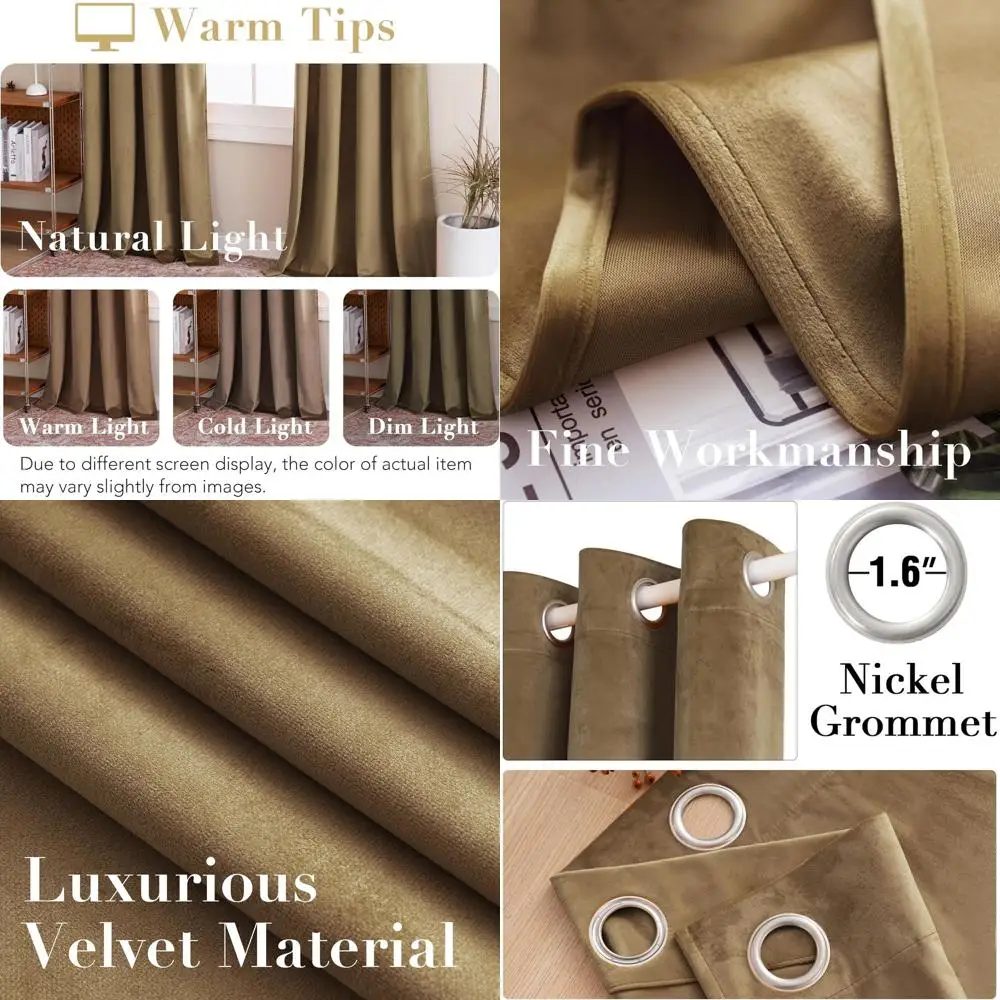 

Термоизолирующие звукоизоляционные бархатные шторы, длина 84 дюйма, 2 панели, мягкие, затемняющие, с люверсами, W52 x L84, цвет кэмел