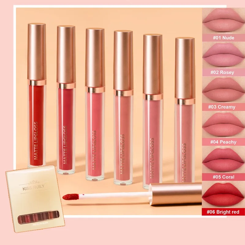 

6-color Set Velvet Liquid Lipstick Matte Lip Gloss Long Lasting Waterproof Not Stained with Cup Mouth Red Nude Lip Gloss Makeup