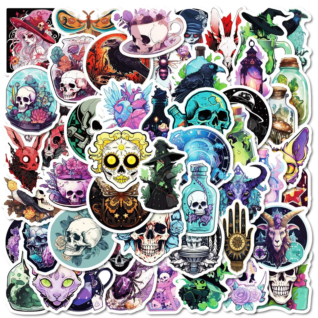 50PCS Magical Witch Gothic Skull Graffiti Stickers for Bicycle Hand Account Pencil Case Decals