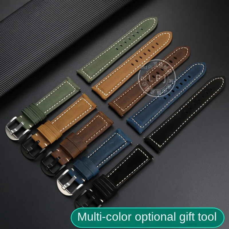 Retro matowy pasek ze skóry bydlęcej dla Panerai PAM368/389/441/359/111 męska opaska na nadgarstek niebieska ciemnobrązowa bransoletka dla Casio Breitling Seiko