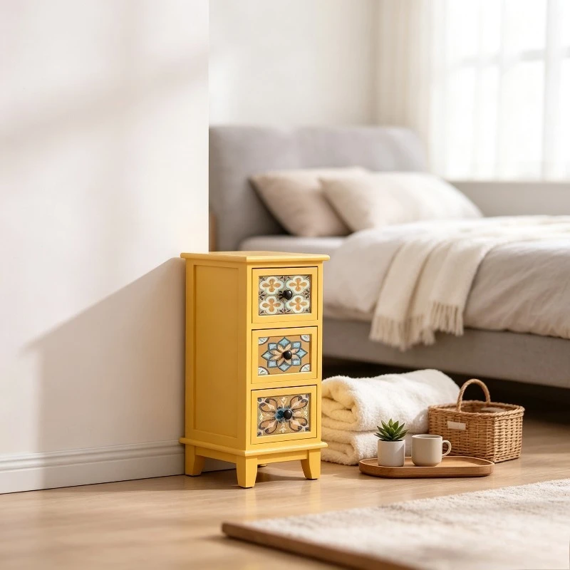 30cm Mini Solid Wood Bedside Chest American Vintage Style Thickened Drawer Large Volume Durable Non Toxic Varnish Thick Legs