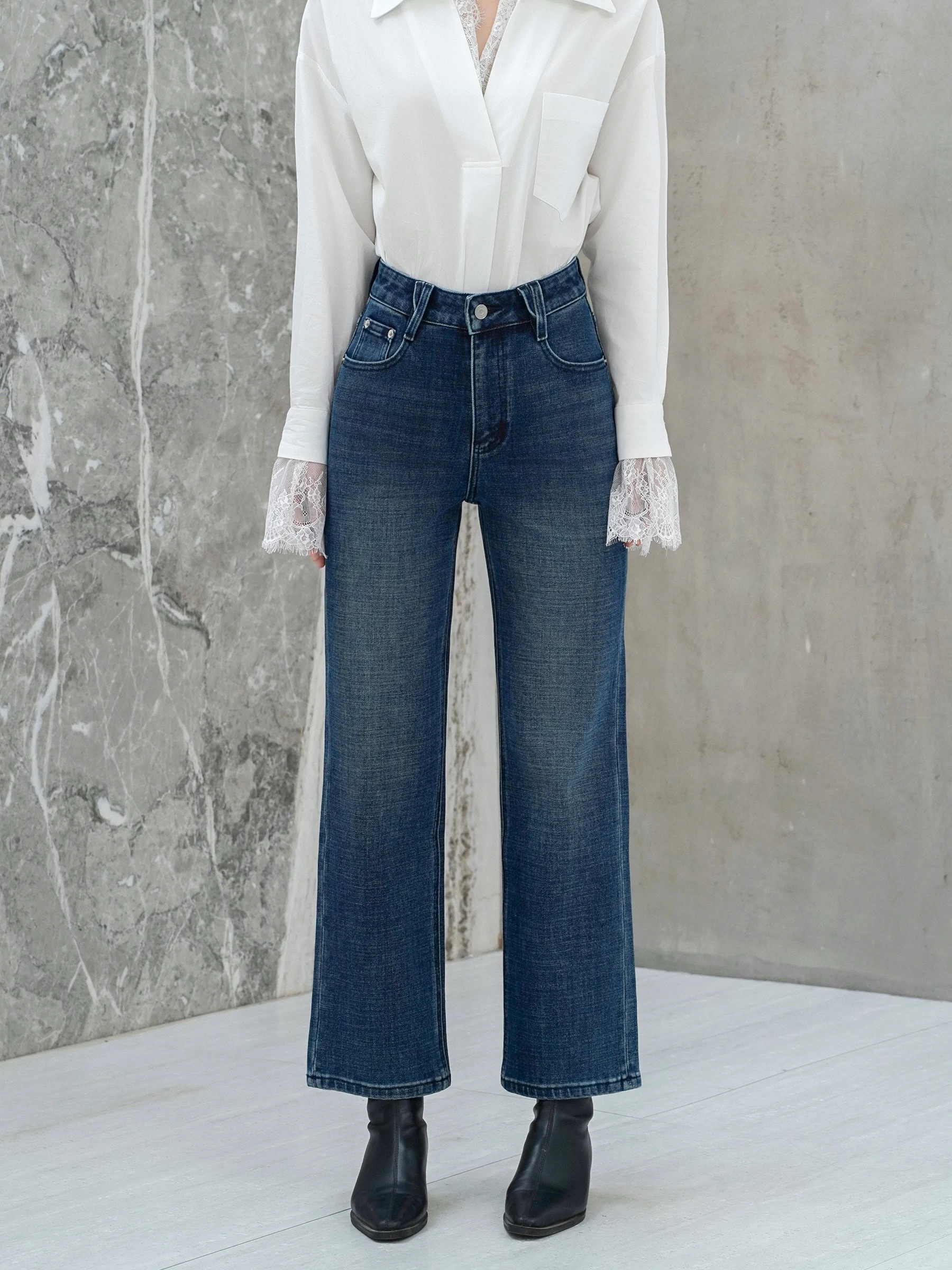 

Женские джинсы с высокой талией, прямого кроя, свободные, повседневные, из хлопкового денима, с четырехсторонней эластичностью, укороченные (длиной 7/8)