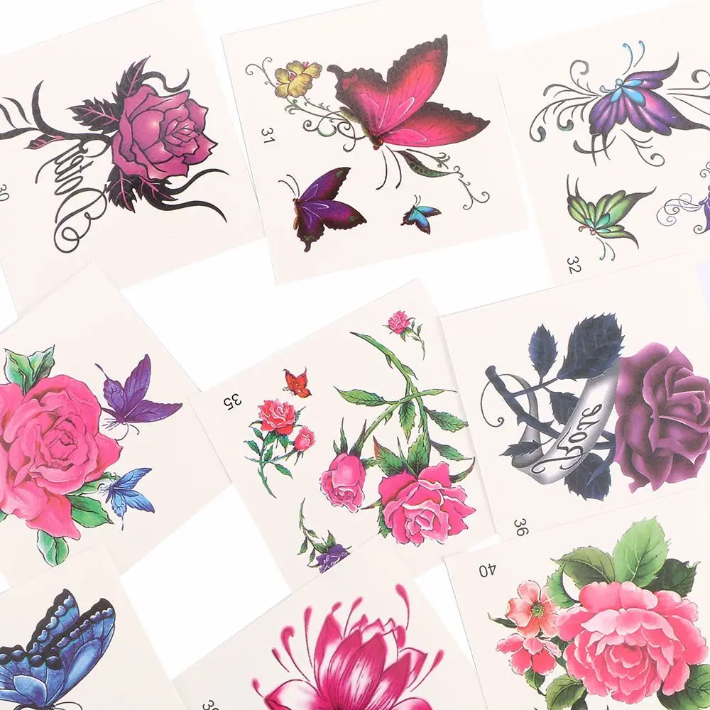 

Vivid Women Fake Makeup Body Art DIY Fake Tattoos Temporary Tattoos Butterfly Rose Flower
