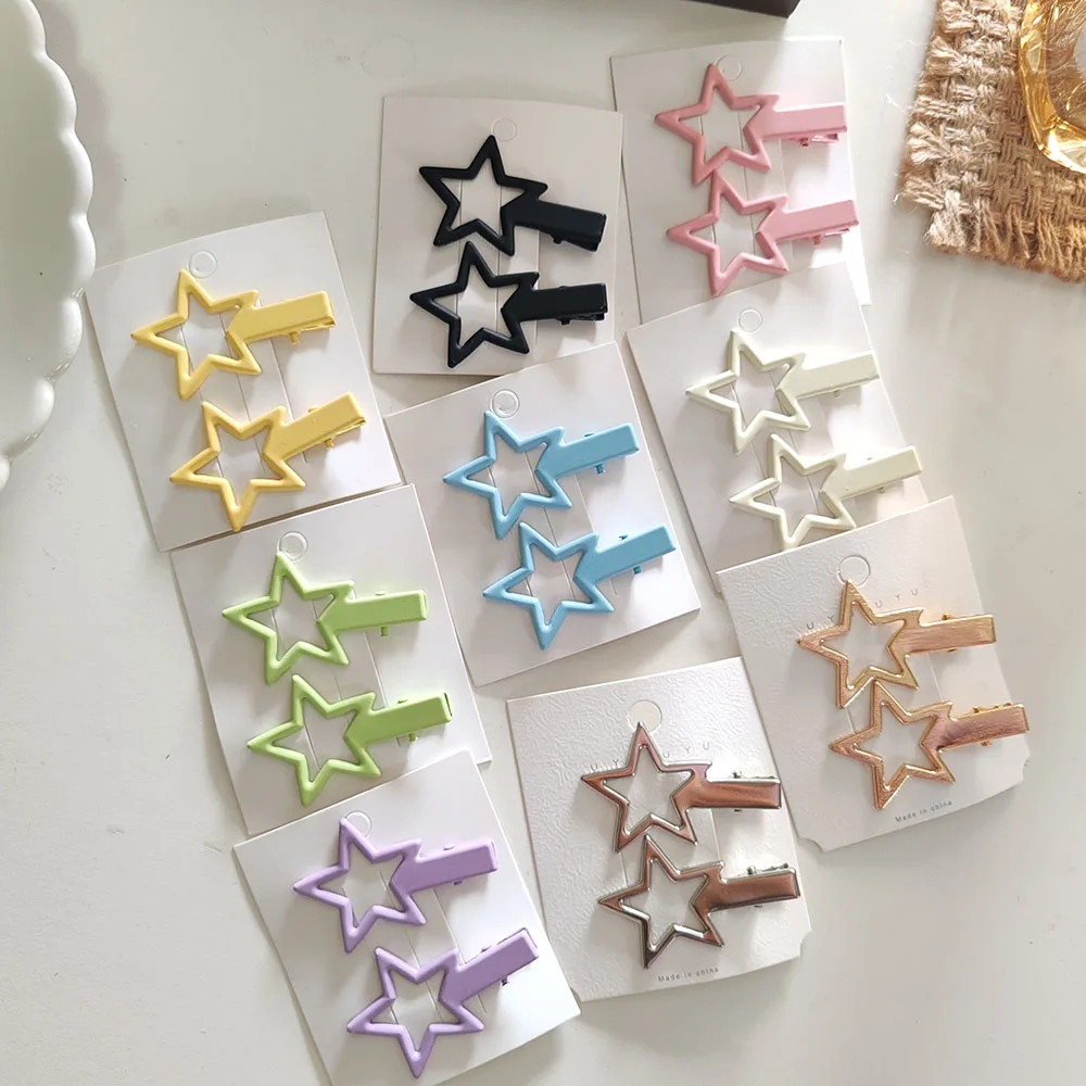 2pc Cute Colorful Alloy Star Hairpin Hair Side Clips Grips for Girls Women Child Hair Party Gift  Accessories Headband