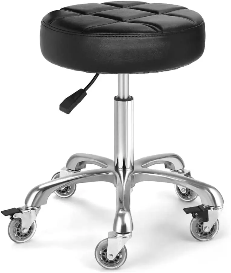 

Adjustable Rolling Stool with Locking Casters - Swivel Backless Chair for Salon, Office, Home (Black, Height 18-22 in)